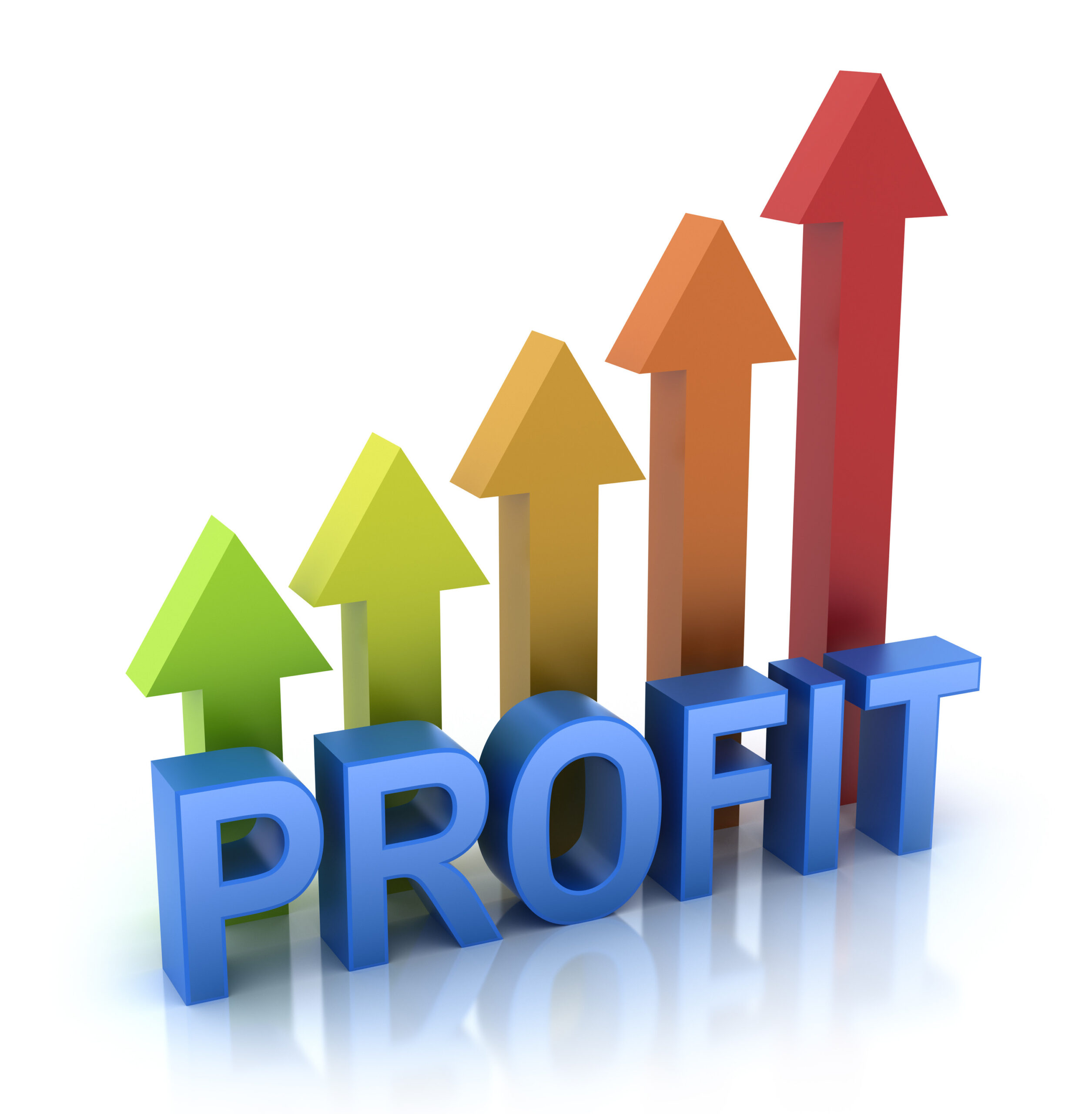 image of multi-coloured arrows pointing upwards and the word profit